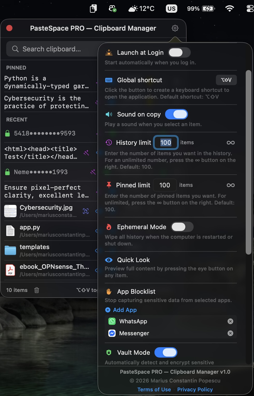 PasteSpace settings — general preferences