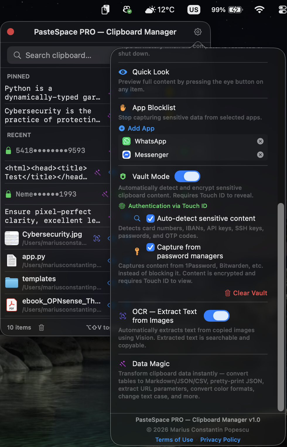 PasteSpace settings — advanced preferences