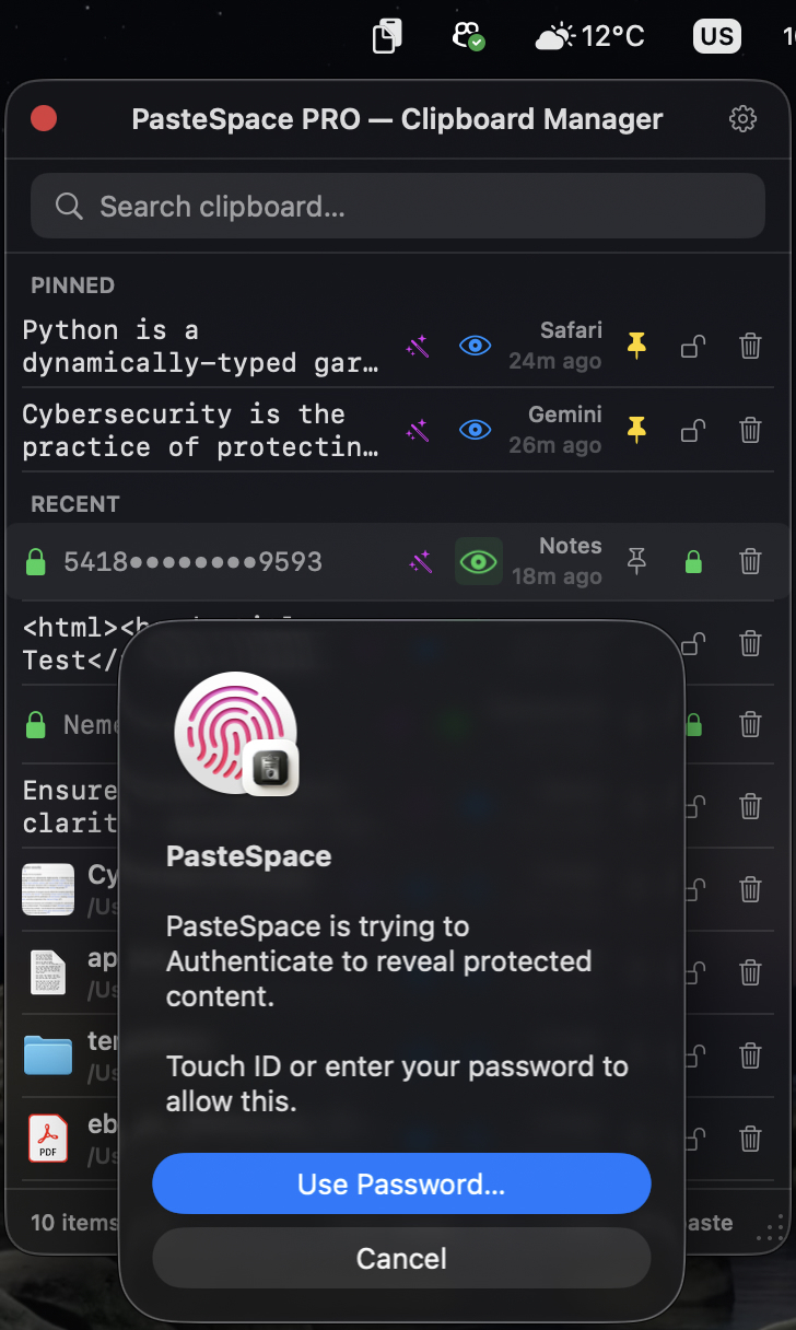 Vault Mode with Touch ID
